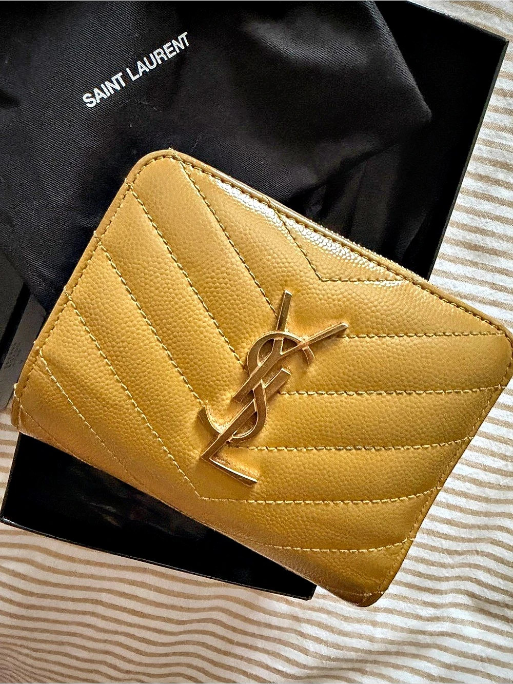 Saint Laurent Monogram Matelassé Compact Zip Around Wallet Gold